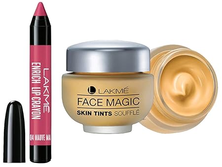 Lakme Enrich Lip Crayon, Mauve Magic, 2.2g & Lakme Face Magic Souffle, Marble, 30ml