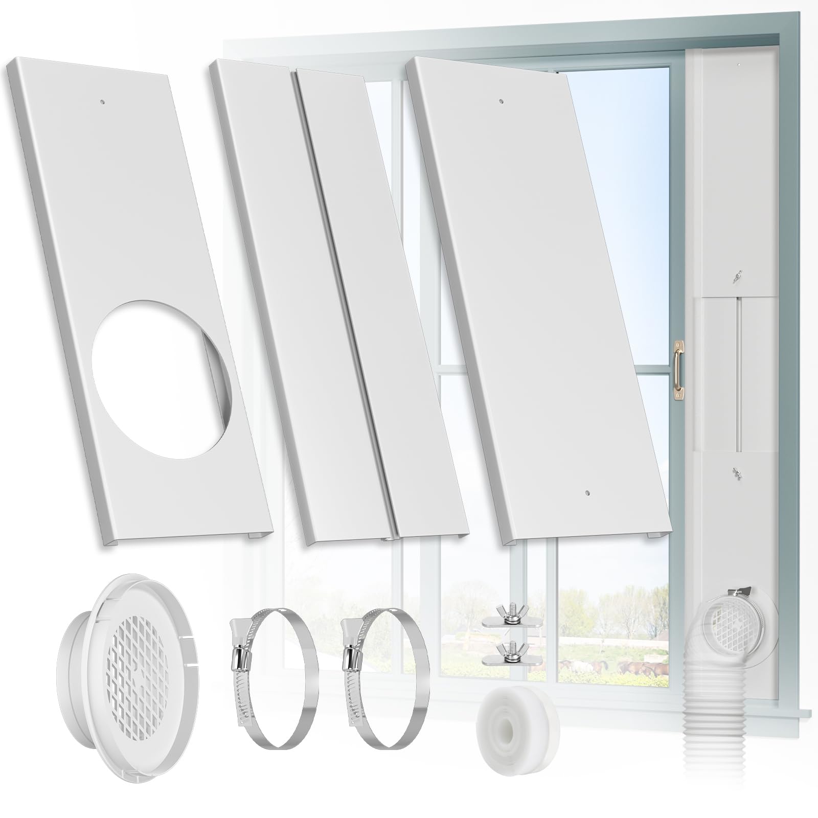 Photo 1 of HOXHA Window Duct Kit Dryer Window Vent Kit for 4” Ducting Dryer Vent Hose, Sliding Window Vent Kit Fit with Dryer, Inline Duct Fans, Grow Tents