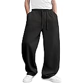 Men’s Baggy Sweatpants Wide-Leg, Elastic Drawstring Waist Casual Lounge Joggers with Deep Pockets and Cozy Fleece