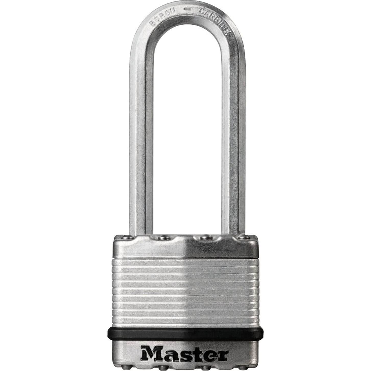 MASTER LOCK Heavy Duty Padlock [Key] [Laminated Steel] [Weatherproof] [XL Shackle] M5EURDLJ - Best Used for Storage Units, Sheds, Garages, Fences