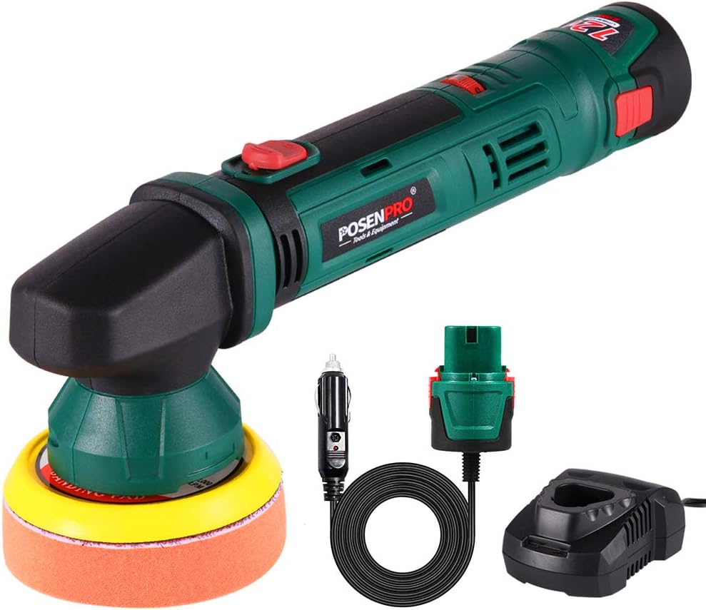 POSENPRO Car Polisher,12V DC Double Power Cordless Random