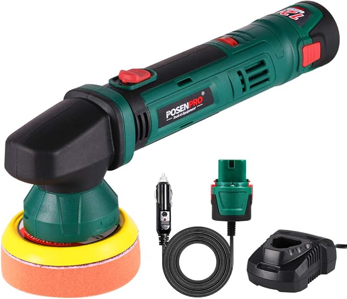 POSENPRO Car Polisher,12V DC Double Power Cordless Random