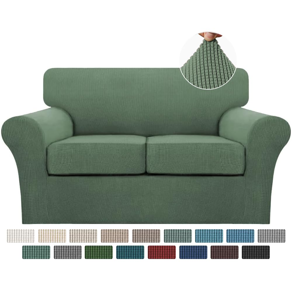 Photo 1 of Turquoize 3 Piece Sofa Covers for 2 Cushion Couch Sofa Slipcover Soft Couch Cover for Dogs-Washable Sofa Furniture Covers with 2 Individual Cushion Covers, Jacquard Fabric (Loveseat, Loden Frost)