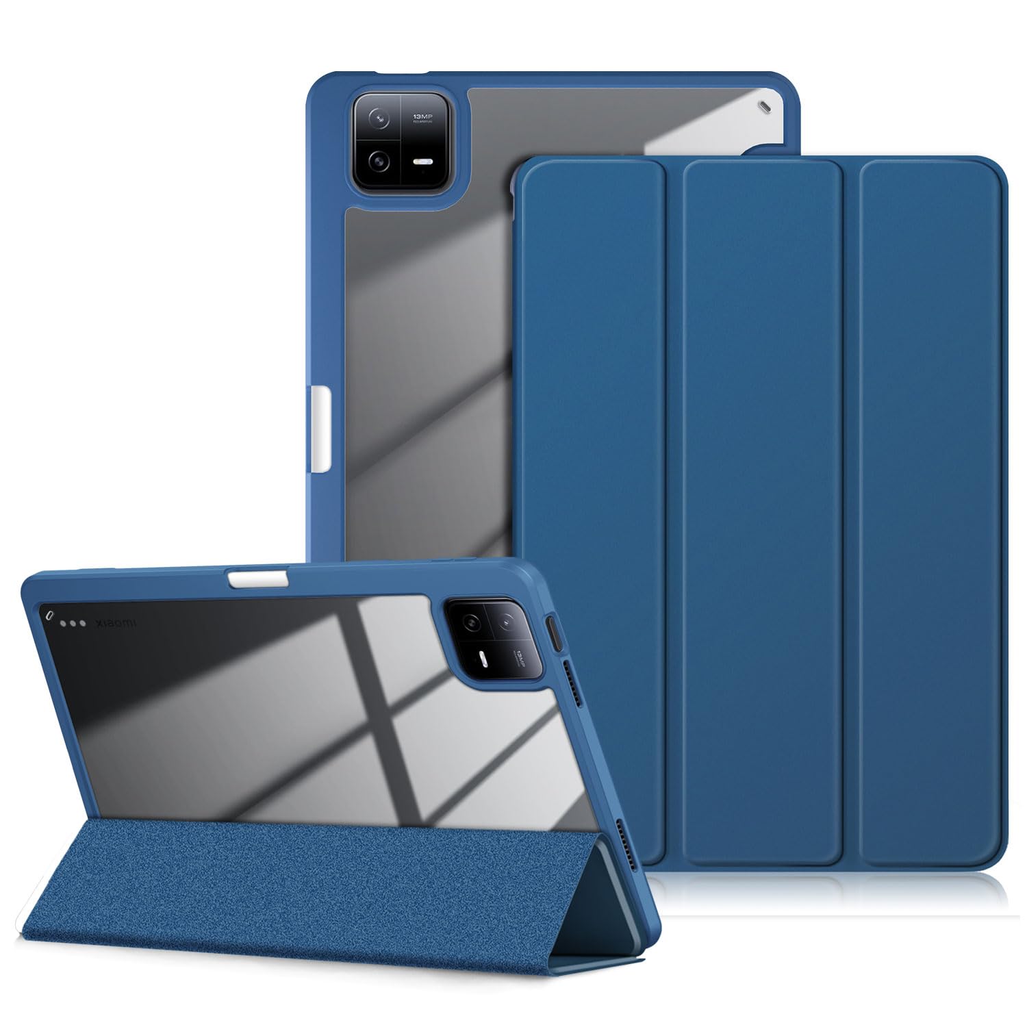 DINGGUAGUA Case for Xiaomi Pad 6 11 inch,Transparent Hard Shell Back Folio Trifold Smart Cover Xiaomi Mi Pad 6 Pro 2023 Release,with Auto Wake/Sleep,Dark Blue