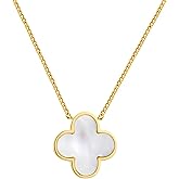 Lucky Clover Necklace with Mother of Pearl, 14K Gold Plated S925 Sterling Silver Pendant, Four Leaf Charm Jewelry for Women, Gift of Luck for Her, Birthday, Valentine's Day