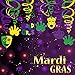 Supla 30 Pcs Mardi Gras Hanging Swirl Decorations Party Swirls Hanging Steamers Foil Hanging Ceiling Décor Swirl Streamers with Crown Mask Cutouts for Mardi Gras Party Supplies Photo Booth Backdrop