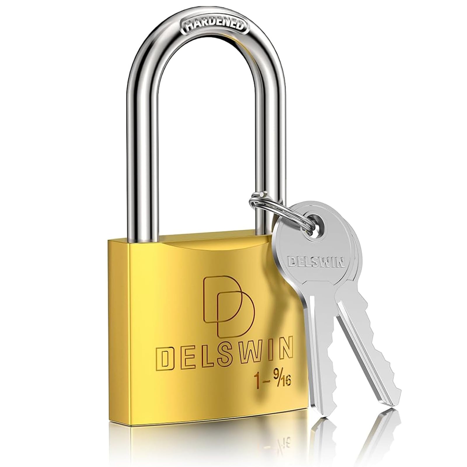 Photo 1 of ***MISSING KEY*** DELSWIN Weatherproof Padlock with Key - Heavy Duty Solid Brass Locker Lock with 1-9/16" Long Shackle, Marine Grade Pad Lock for Outdoor Gate, Fence, Shed (1 Pack)