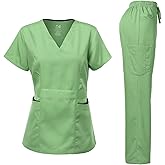 Dagacci Medical Uniform Women's Scrubs Set Stretch Ultra Soft Contrast Pocket