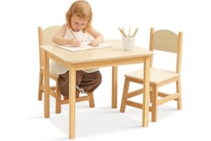 OOOK Wood Kids Table and 2 Chair Set, Waterproof Desktop, Easy to Clean, Smooth Edge, Ideal Toddler Table Chairs Set for Eati
