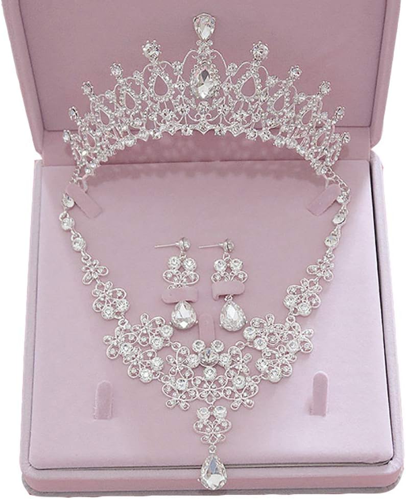 Chic Hollow Flower Wedding Bridal Jewelry Set Tiara Crown Drop Earring Necklace