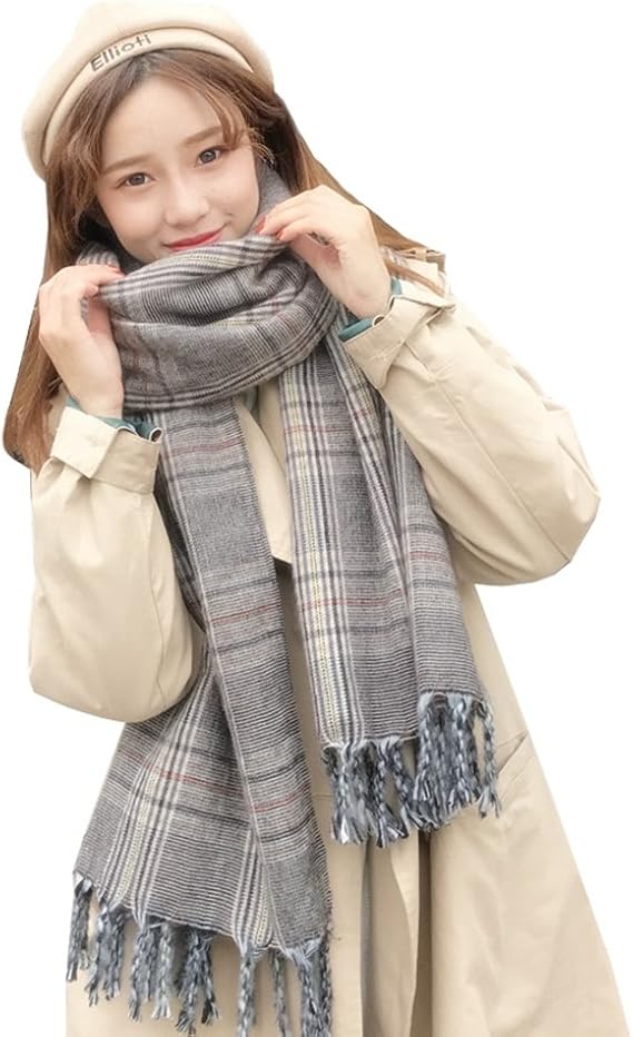 Amazon ファイン ショップ マフラー レディース 秋冬 210 85cm 大判 チェック柄 格子柄 フリンジ 無地 暖かい 防寒 厚手 肌触り良い 柔らか カジュアル ストライプ 冷房対策 ロングストール 大判ストール ショール ポンチョ 女性用 グレー マフラー 通販