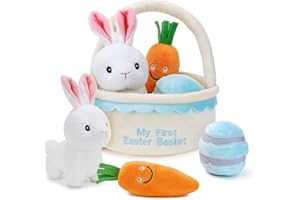 SZIVYSHI Baby's My First Easter Basket Playset Stuffed Plush Cartoon Bunny Toys Plush for Kids Boys Girls, 4 Pieces