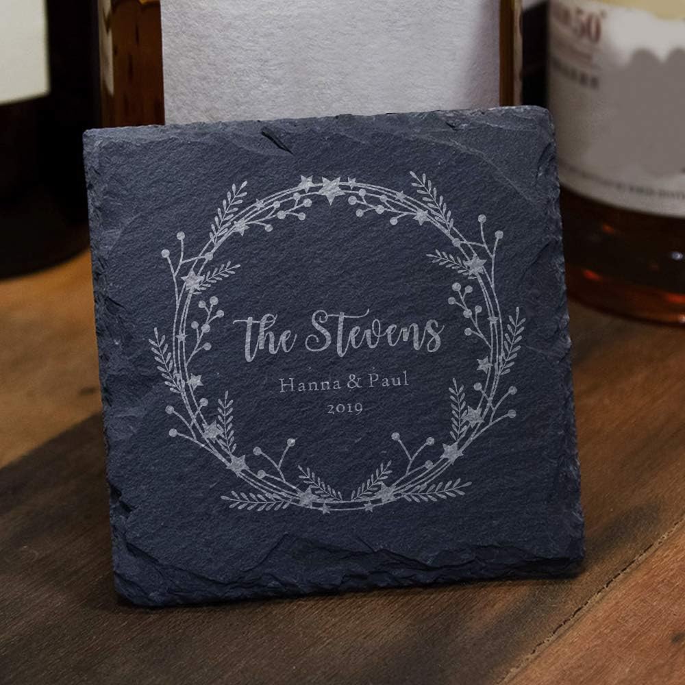 Personalised Engraved Square Slate Coasters Wedding Gift Any