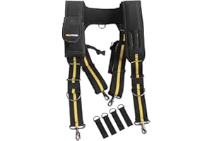 MELOTOUGH Suspenders Tool Belt Suspenders with Large Moveable Phone Holder, Pencil Holder, Adjustable Size Padded Suspenders…