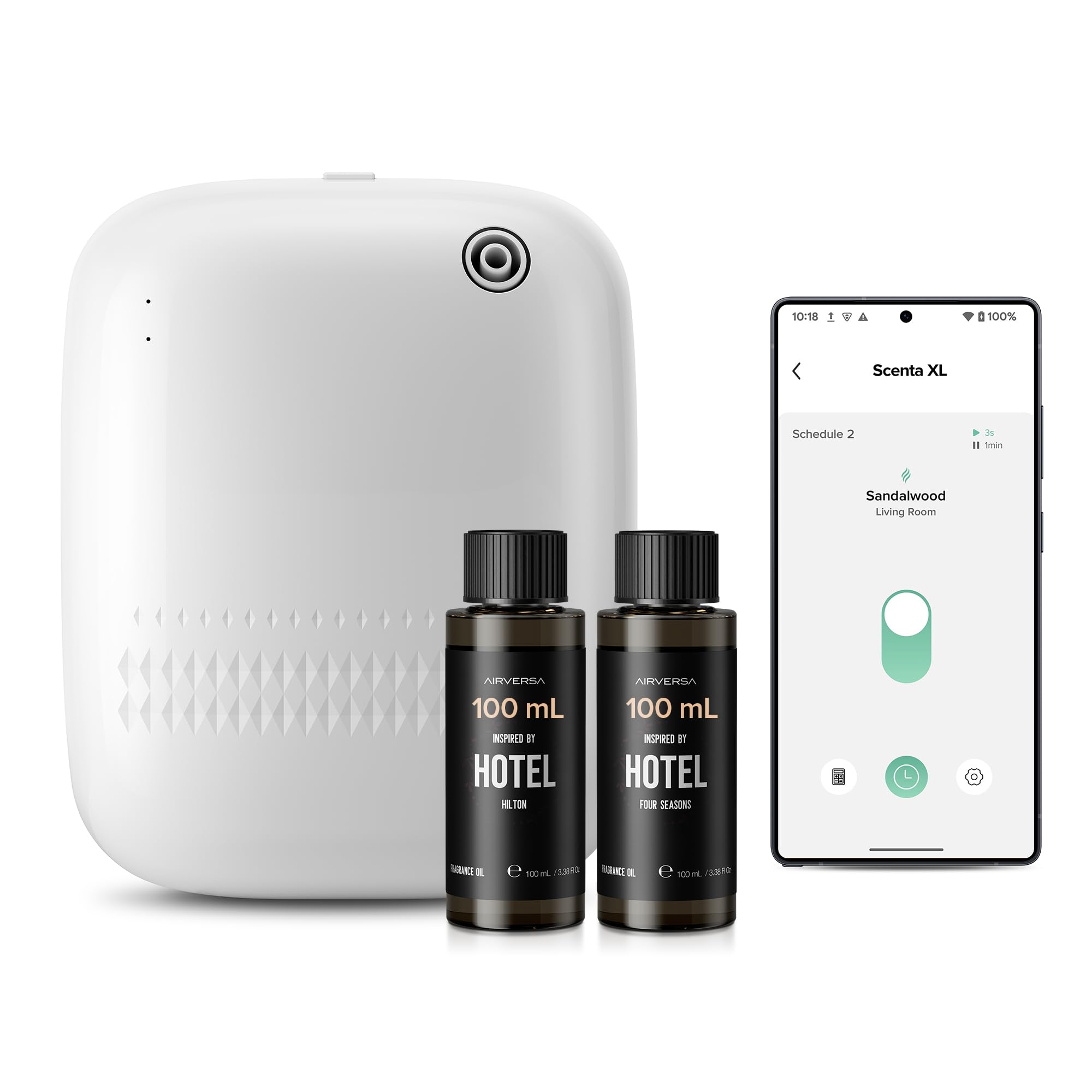 Photo 1 of **Incomplete product—it is missing the two fragrances.*Smart Waterless Essential Oil Diffuser (400 mL Capacity) Hotel Scent Starter Kit with 200mL Fragrance Oil, Up to 2000 sq ft App Control Scent Air Machine with 12V1A Power Adapter, ANW Kit White