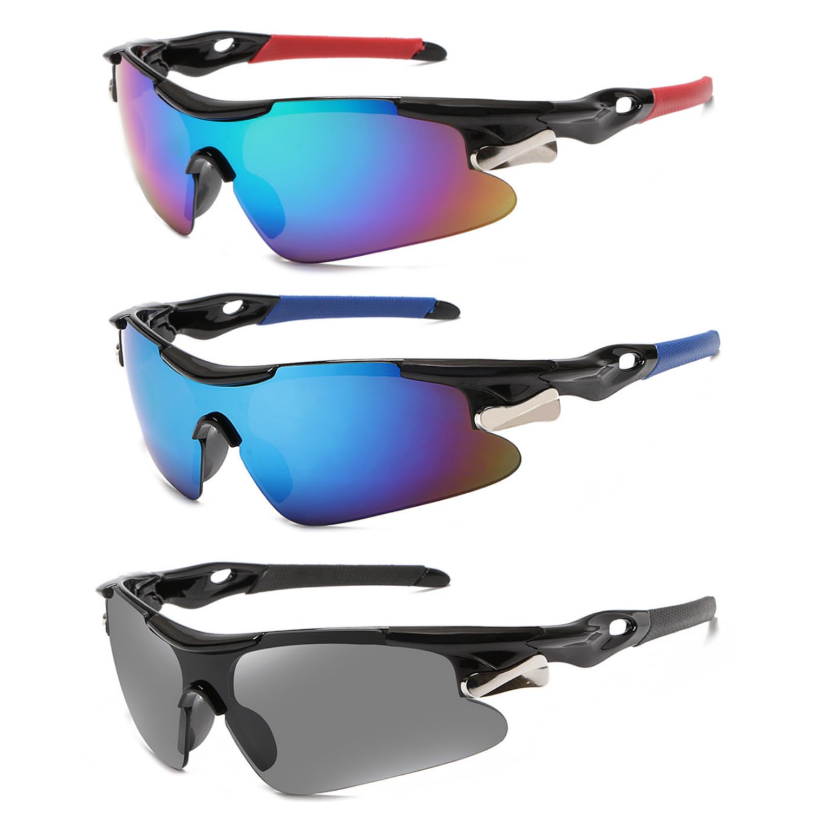 HJUWANG 3 Pack Sports Cycling Glasses Outdoor Men Cycling Sunglasses Windproof Cycling Glasses UV400 Protection Light Sunglasses Outdoor Glasses for Men Woman