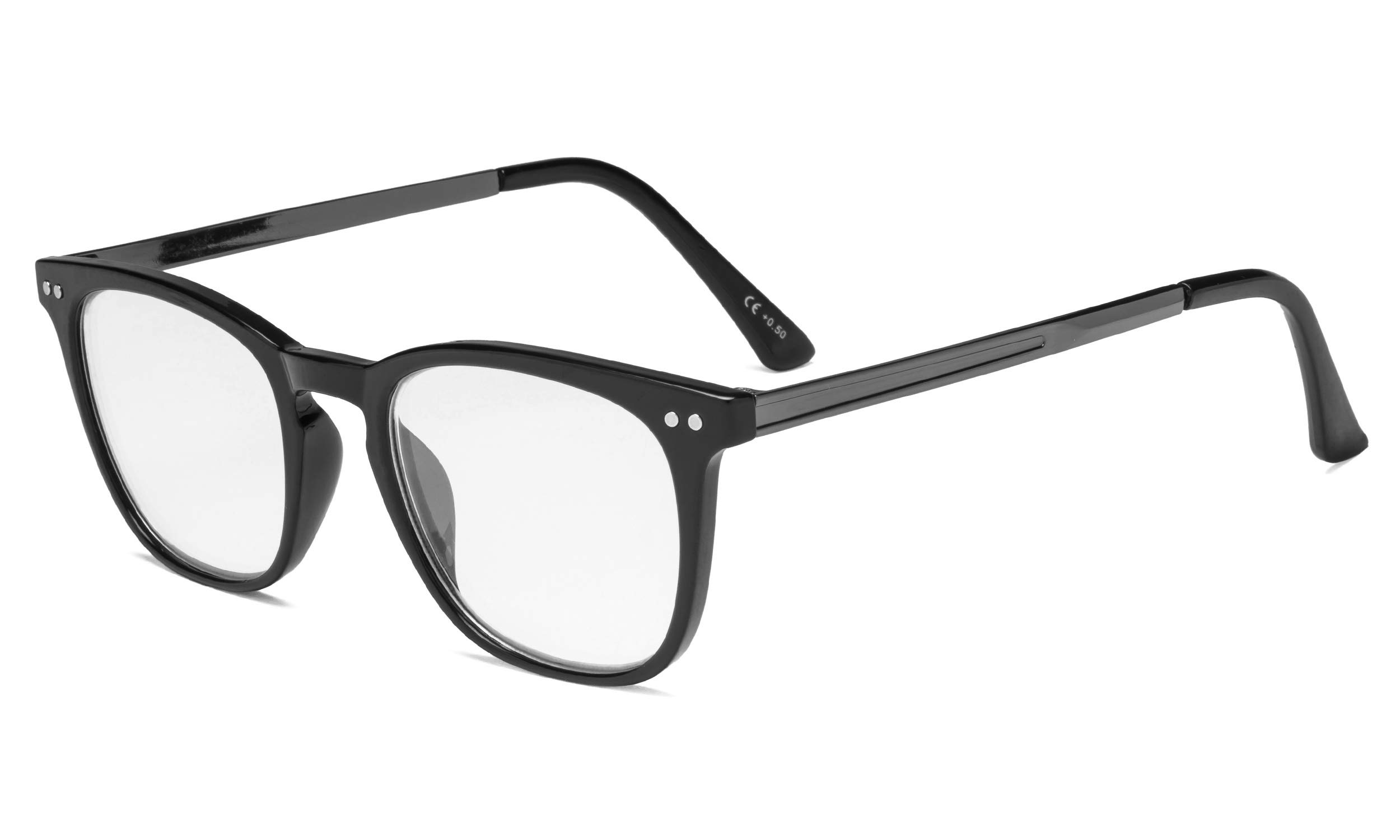 Eyekepper Readers Retro Square Plastic Frame Metal Arms Reading Glasses Black +3.0 — image 1