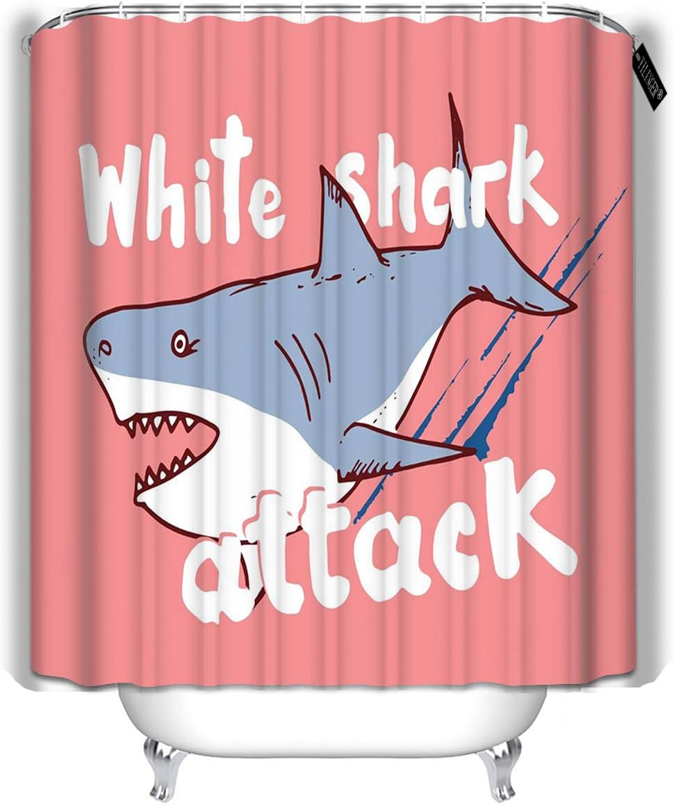YILINGER Bath Shower Curtain Sketch White Shark Attack Cloth Fabric Bathroom Decor Set 72"x78"