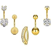 JFORYOU Belly Button Rings Stainless Steel 14G CZ Opal Navel Rings Barbells Women Girls Belly Piercing Jewelry