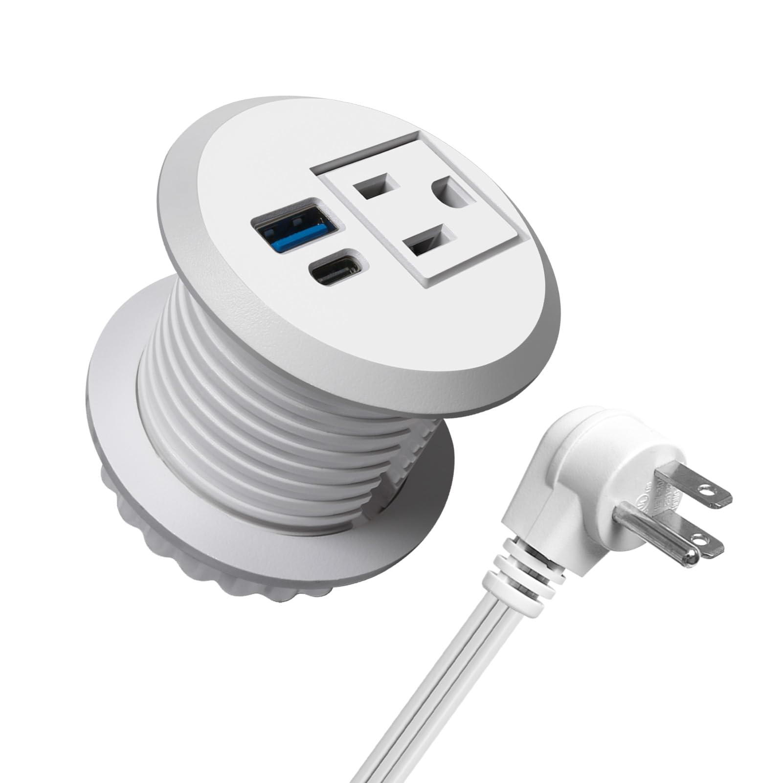 Photo 1 of 2 inch Desktop Power Grommet with 20W USB-C, Fast Charge Recessed Desk Outlet for Conference Countertop Cabinet Nightstand Furniture, 6.5FT Extension Cord, 45°Flat Plug, ETL Listed