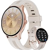 HUAKUA Smart Watches for Women Men (Answer/Make Calls) Compatible with iPhone/Android Phones, Round Smartwatch Fitness Tracker with Heart Rate Monitor Sleep/Steps Tracker Waterproof (Starlight/Gold)