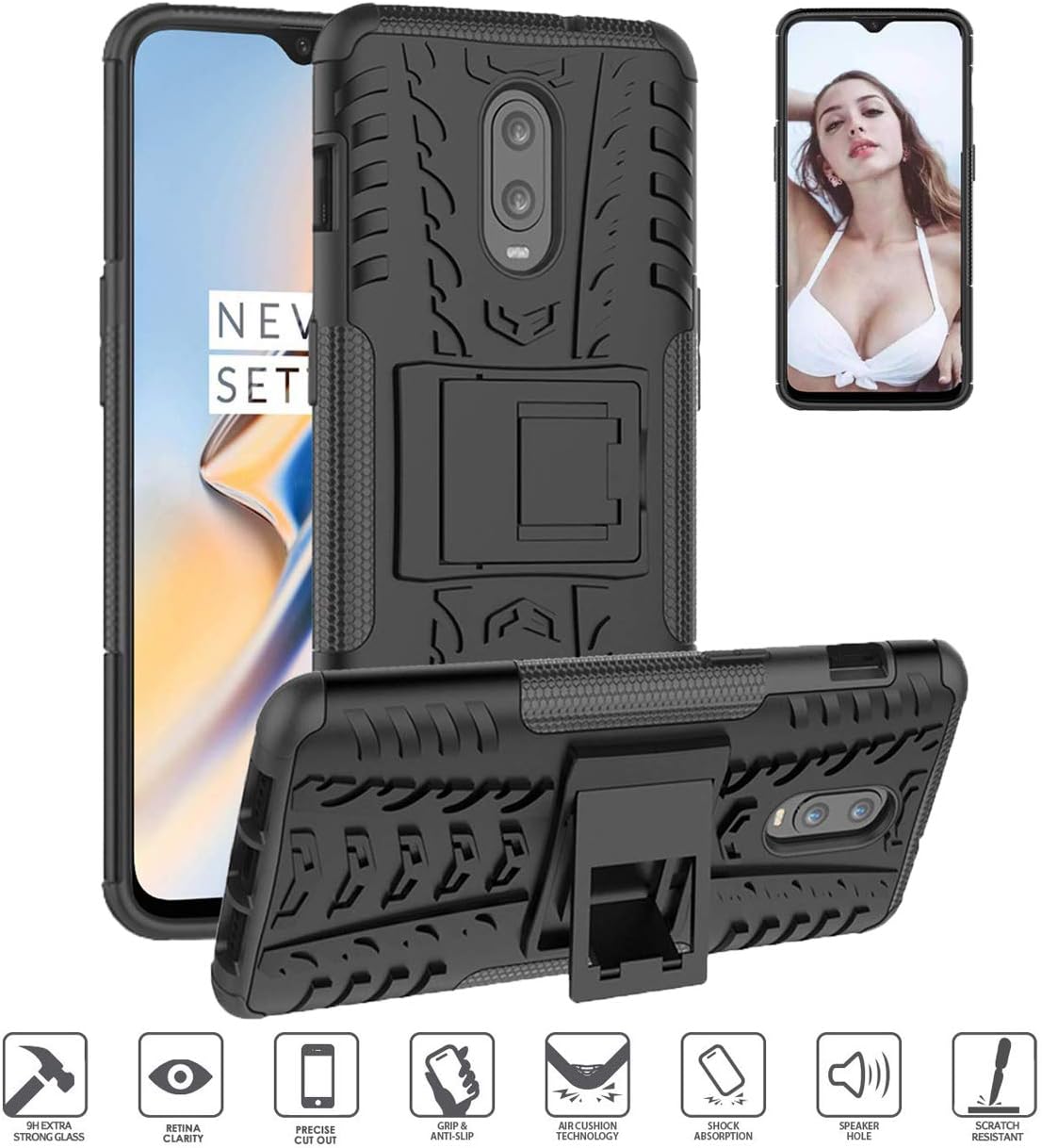OnePlus 7 Pro Case ,Dual Layer Shockproof&Built-in Kickstand [Ultra-Thin Scratch-Proof Protection] Anti Slip Full-Body Protective for OnePlus 7 Pro Phone Case-Black