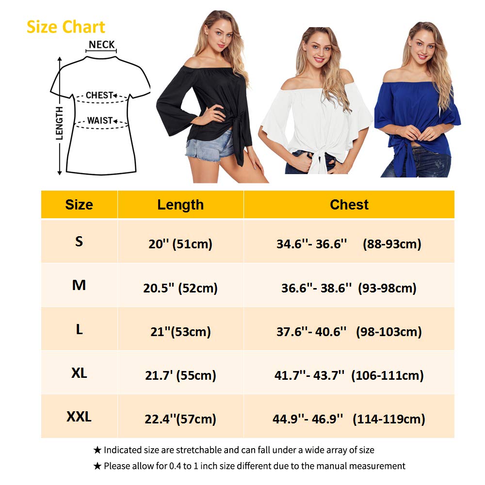 Chirps Women Off Shoulder Tank Tops T Shirts Short Bell Sleeves Casual Sexy Tee Front Tie Knot Blouses