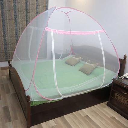 Healthgenie Premium Foldable Mosquito Net for Double Bed (King Size) - Pink with Repair kit