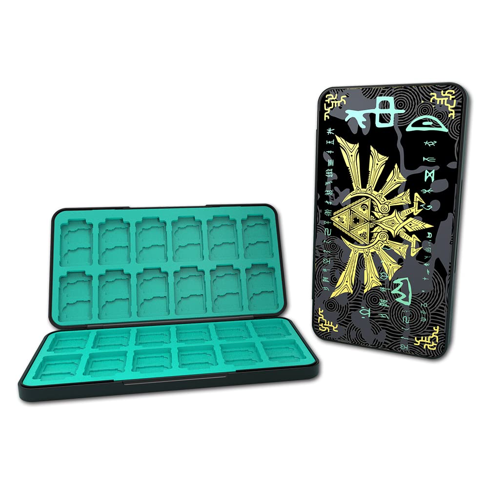 PERFECTSIGHT Switch Game Case Compatible with Nintendo Switch 2/OLED/Switch Lite, 24 Switch Game Holder Cartridge Case with 24 Game & 48 Micro SD Cards Storage, Kingdom Badge