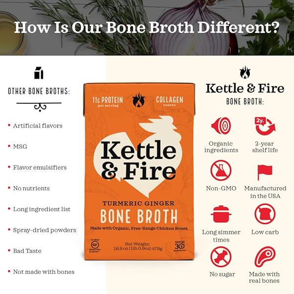 KETTLE & FIRE BROTH BONE CHICKEN TURMERIC GINGER, 16.9 OUNCE