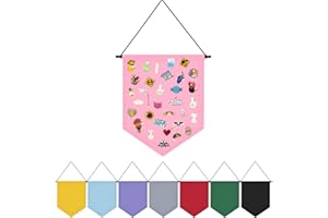 Fnaobai Wall Hanging Brooch Organizer Storage Board Colorful Enamel Pin Badge Canvas Display Banner Earrings Case Collection Holder 12.6x10in(Not Include Any Accessories) (Pink)