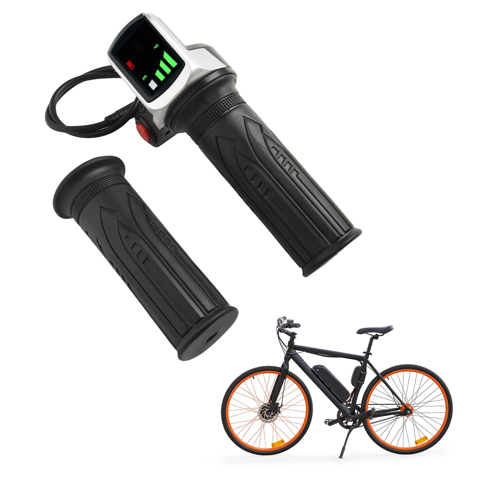 Photo 1 of 1 Pair Electric Scooter Throttle Grip 48V Twist-Throttle Handle with Display, 6-Pin Interface Key Lock Start Button for E-Bike Scooter Tricycle 7/8" 22MM Handlebar ABS Rubber (Without Keys)