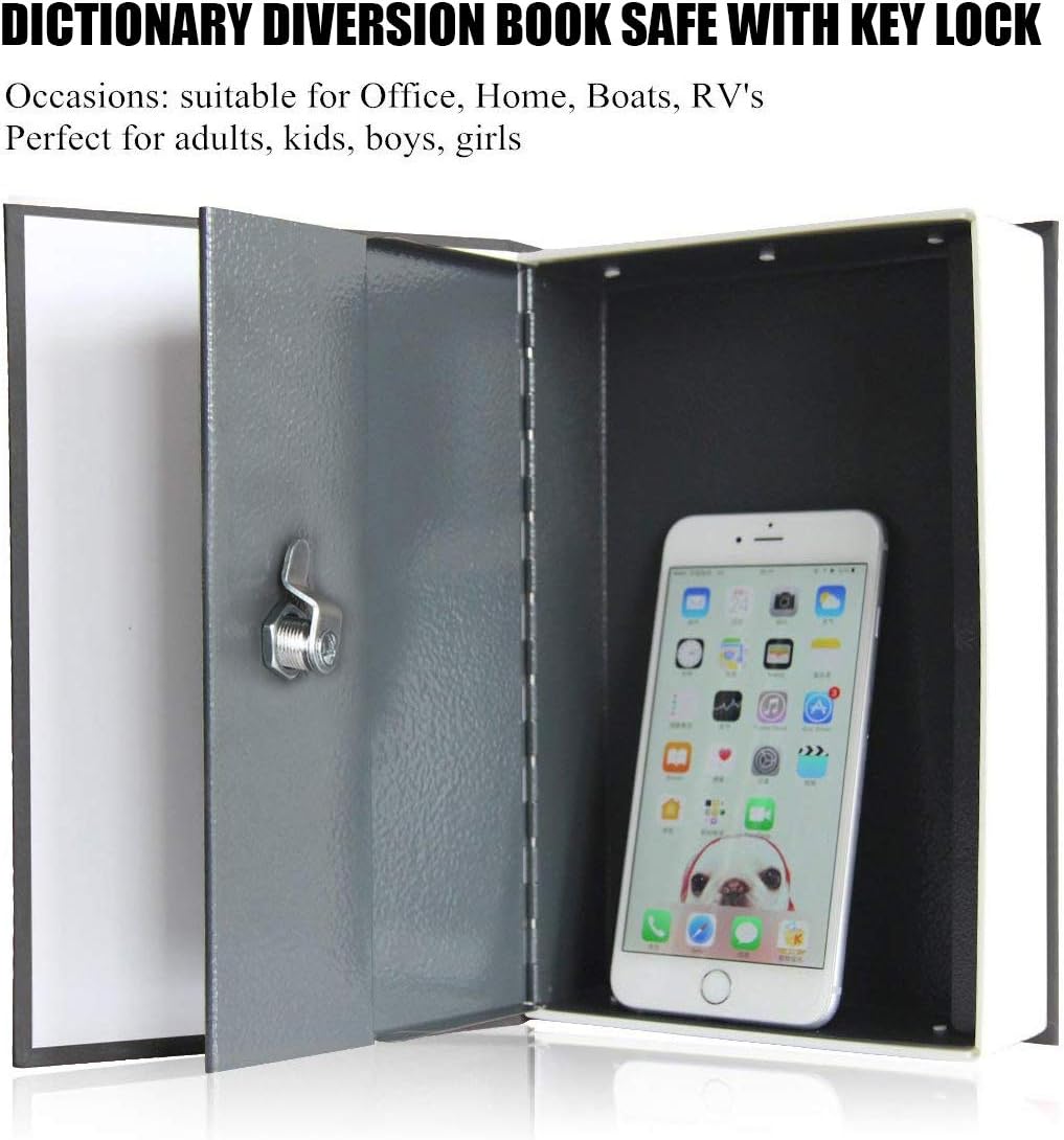 Book Safe with Key Lock – Jssmst Home Dictionary Diversion Safe Lock Box Safe Metal Box, Black Large, SM-BS004BL: Office Products