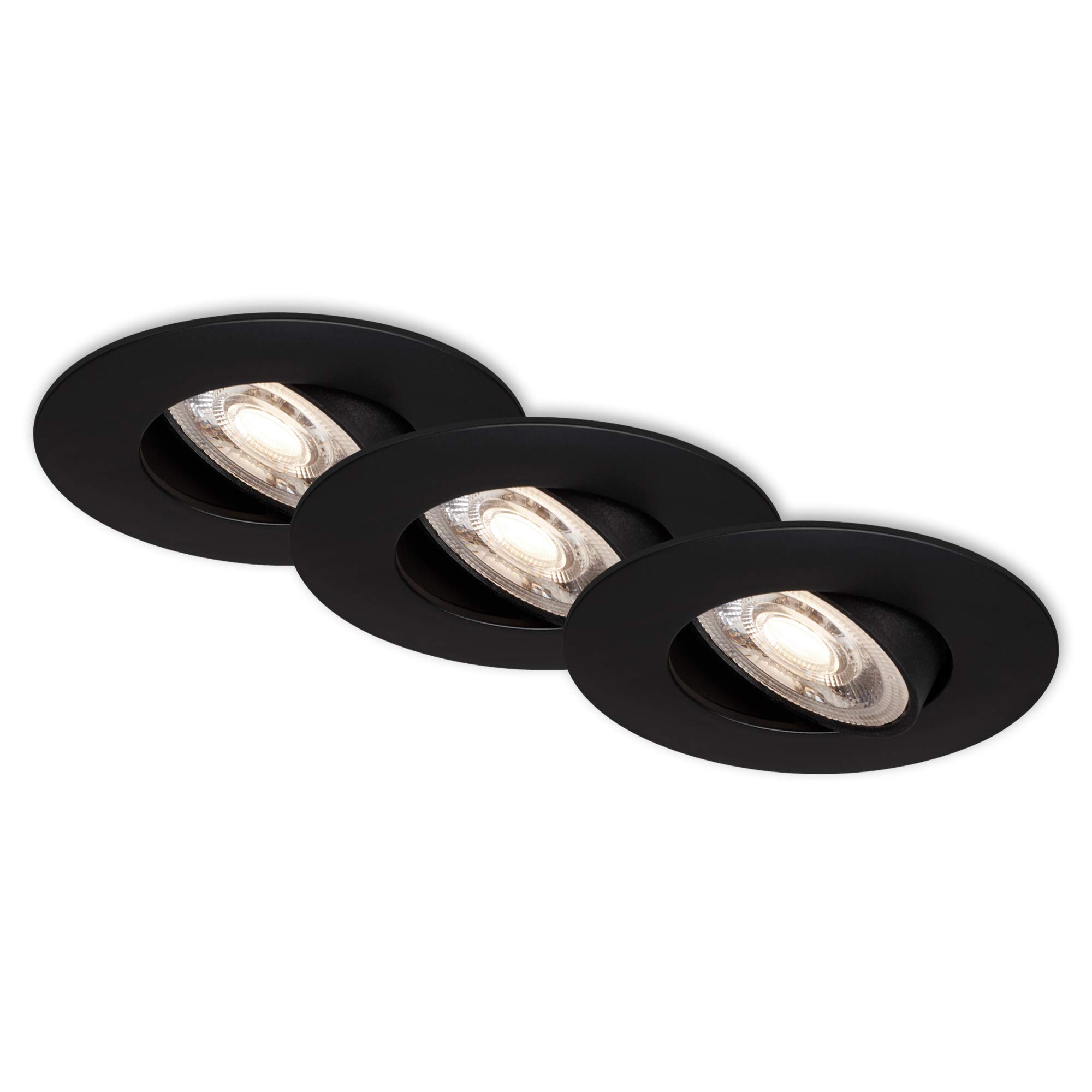 Briloner Leuchten - 7146-035 Recessed LED Lights Set of 3 Ceiling Lamps LED Module Swivelling Each 5 Watt Each 460 Lumen 3,000 Kelvin IP23 Black Matt 90 x 24 mm (DxH)