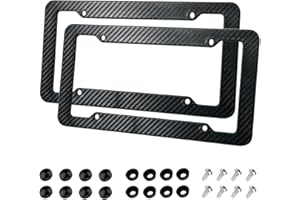 RESWISH 2 Pack License Plate Frames,Carbon Fiber License Plate Frame,Car Tag Cover for Front & Rear with Fasteners and Screws,4 Hole Universal Holder Waterproof Plastic Number Plate Frame