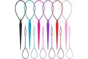 12 PCS Topsy Tail Hair Tool Set, 6 Colors Hair Loop Styling and Braiding Tools with Large and Small Loopers, Ponytail Maker f