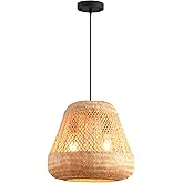 HUAHENGHAO 2-Light Rattan Pendant Light,Handmade Rattan Woven Wicker Boho Chandelier Light Fixture Kitchen Island Bedroom Liv