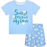 ICOSY Girls Pajamas 2 PCS Kids Pajamas Set Short Sleeve Top and Shorts for Toddler Girls Clothes Size 8-15
