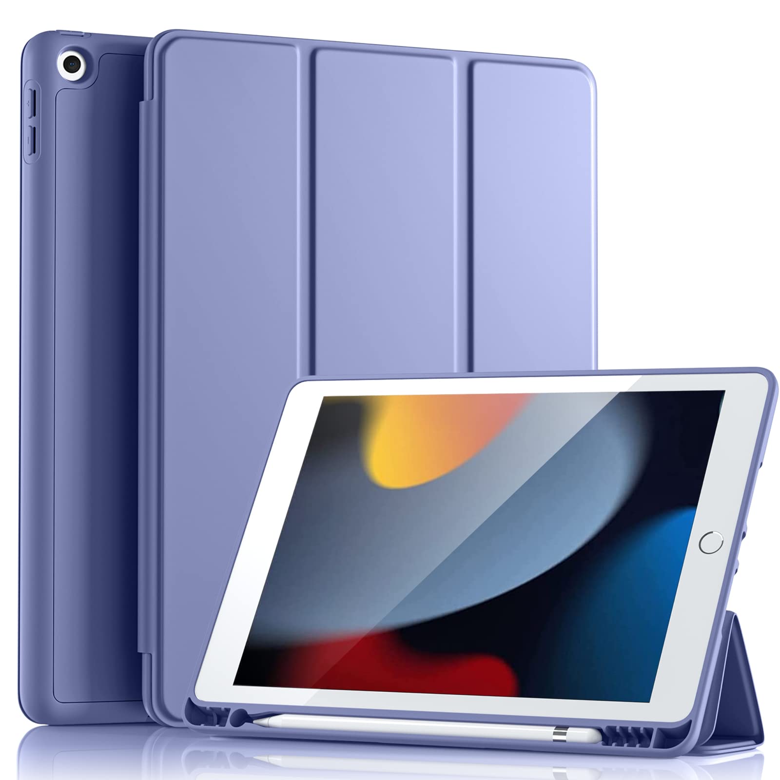 Vobafe Case for iPad 9th 8th 7th Generation 10.2 Inch Case (2021/2020/2019 Model, iPad 9/8/7), Flexible TPU Back Cover, with Pencil Holder, Auto Wake/Sleep, Violet