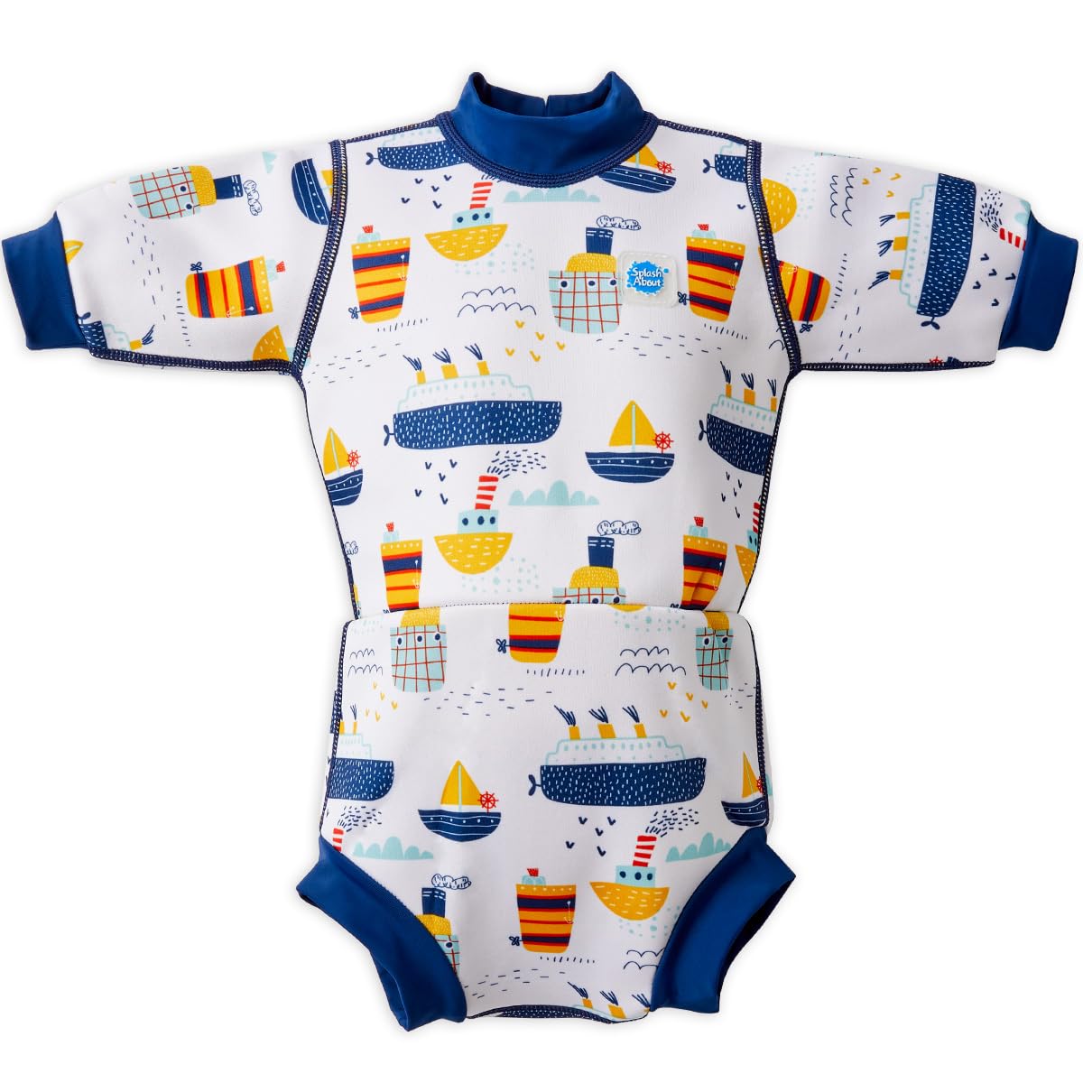 Splash About Baby Boys Happy Nappy Wetsuit One Piece Swimsuit, Tug Boats, 6-14 Months