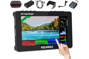 FEELWORLD F6 Pro +Battery +Carry Case 5.5 Inch 1600nits High Bright DSLR Camera Field Monitor with Touchscreen Waveform 3D LUT F970 External Kit Install 4K HDMI in Out Type-c Input