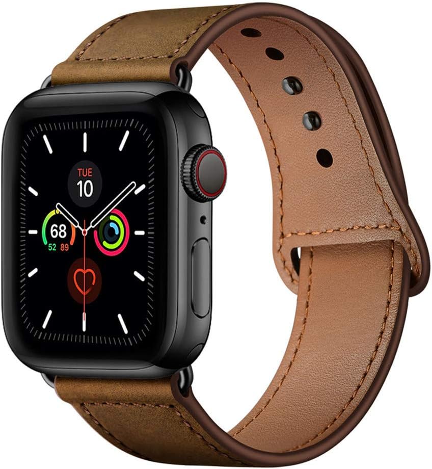 YALOCEA Compatible with Apple Watch Band 38mm 40mm, Genuine Leather Band Replacement Strap Compatible with iWatch Series 5 4 3 2 1 40mm 38mm, Retro Dark Brown