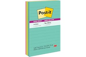 Post-it 4645-3SSAN Super Sticky Notes, 4 x 6-Inches, Assorted Neon Colors, Lined, 3-Pads/Pack