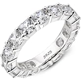AINUOSHI Eternity Ring, 925 Sterling Silver Engagement Promise Ring for Women,Emerald Oval Radiant Round Cushion Cut Cubic Zirconia CZ Fine Ring,Stackable Full Eternity Wedding Band