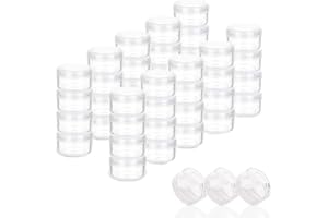 ZEJIA 5 Gram Sample Containers with Lids, Mini Makeup Containers, Empty Plastic Travel Cosmetic Containers with Labels(50 Count, Clear Lid)