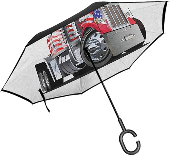 RenteriaDecor Truck Printed Umbrella American Flag Themed Semi 18 Wheeler Patriotic