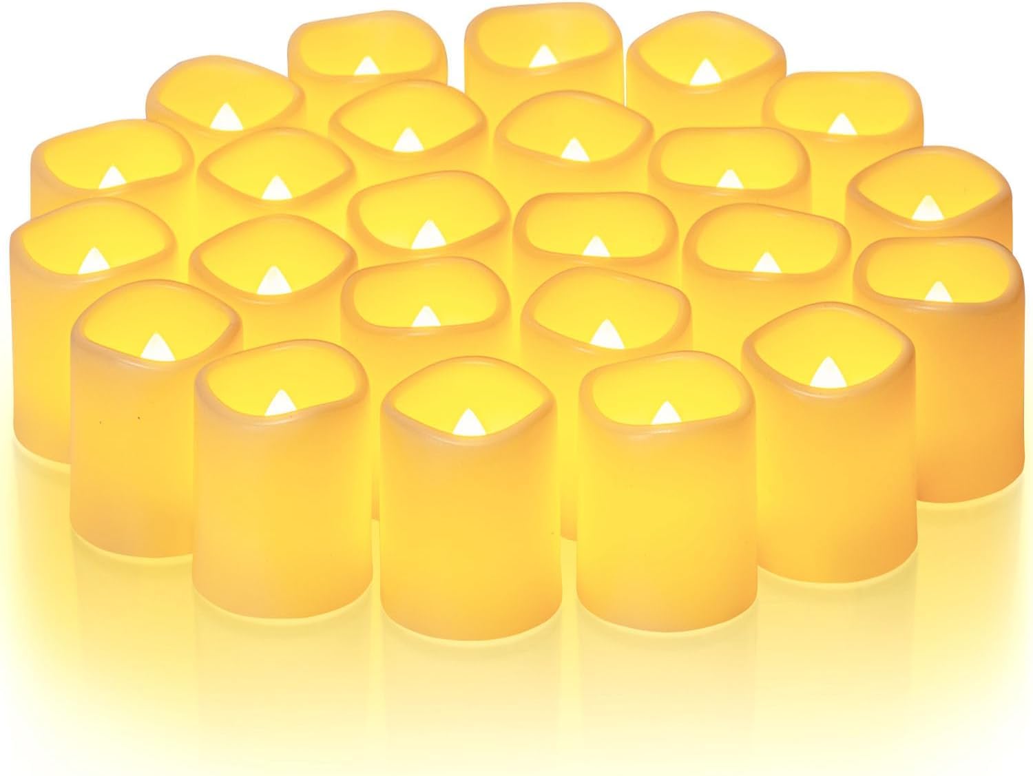thumbnail image 2 of 24 Pack Flicker LED Amber Tealight Candles – Flickering Flame, Button Cell, Table Décor – BlueDot Trading 2 of 5