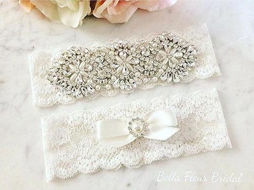 Amazon Com Vintage Bridal Garter Wedding Garter Set Ivory Lace Garter Handmade