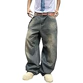 HUNGSON Mens Baggy Jeans for Men Women Y2k Skater Vintage Plain Pants Casual Wide Leg Jeans Loose Fit Denim Jeans
