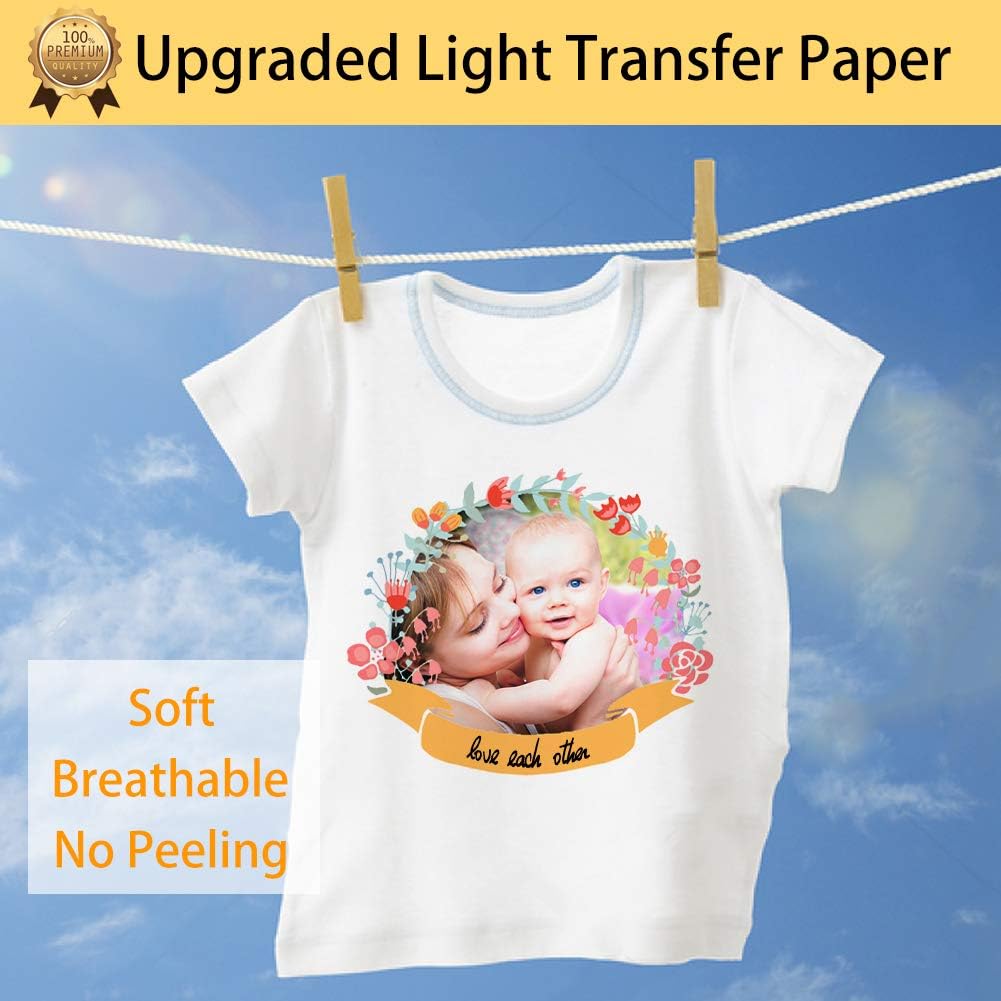 TransOurDream Tru-Transfer Paper T-Shirt Printing 20 Sheets A4 Inkjet Heat Transfers for Light Fabric Printable Vinyl Upgraded 2.0 Iron on Printer Paper for White T-Shirts/Textiles/Clothes - Image 5